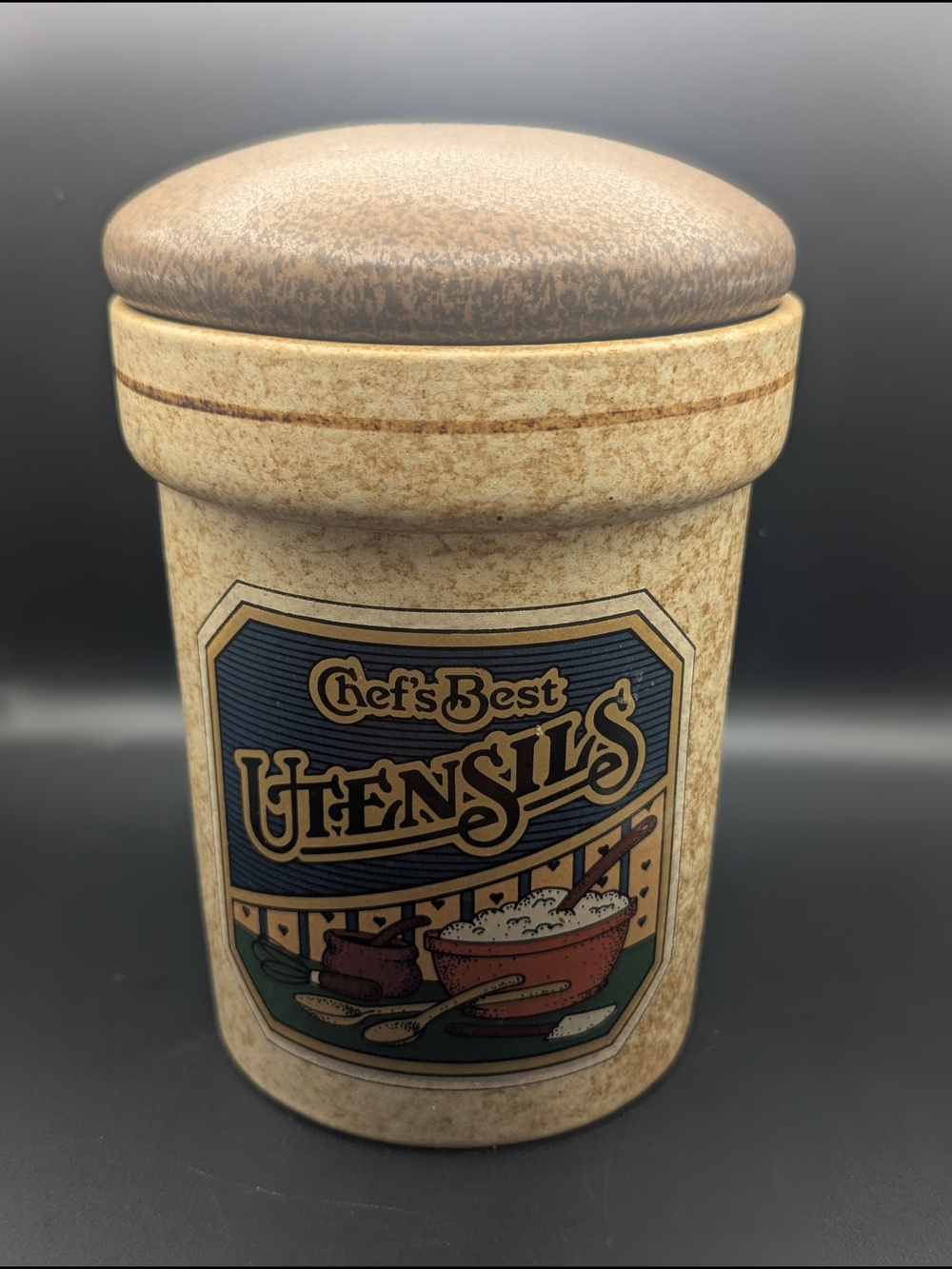1960's Chefs Best Ceramic Utensil Canister Jar With Lid  (Made In The USA)